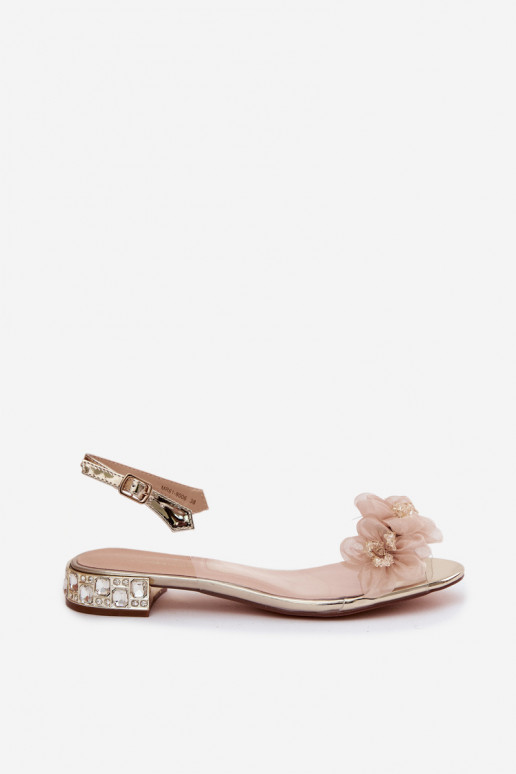 Transparente Sandalen mit funkelnden Steinen und Netzblumenmotiven D&A MR61-9006 gold