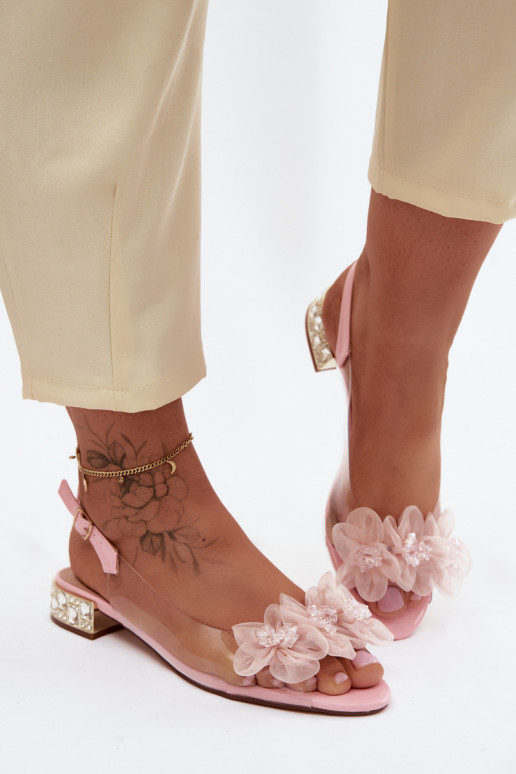Transparente Sandalen mit funkelnden Steinen und Netzblumenmotiven D&A MR61-9006 rosa