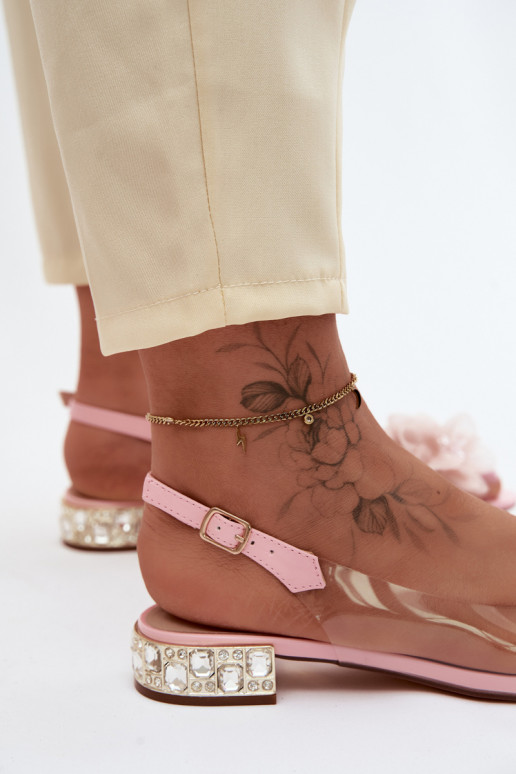 Transparente Sandalen mit funkelnden Steinen und Netzblumenmotiven D&A MR61-9006 rosa