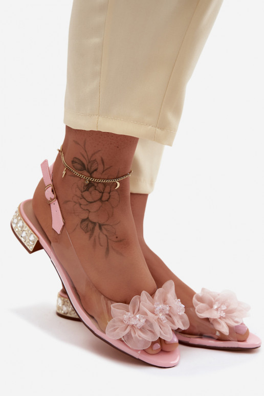 Transparente Sandalen mit funkelnden Steinen und Netzblumenmotiven D&A MR61-9006 rosa