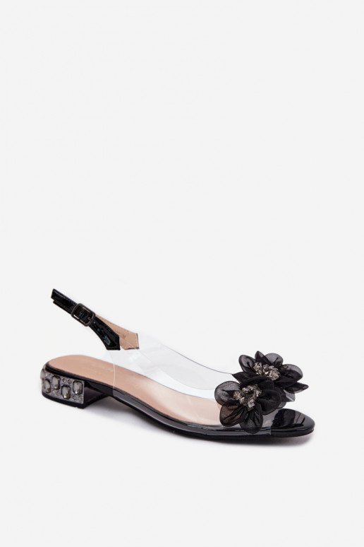 Transparente Sandalen mit funkelnden Steinen und Netzblumenmotiven D&A MR61-9006 schwarz