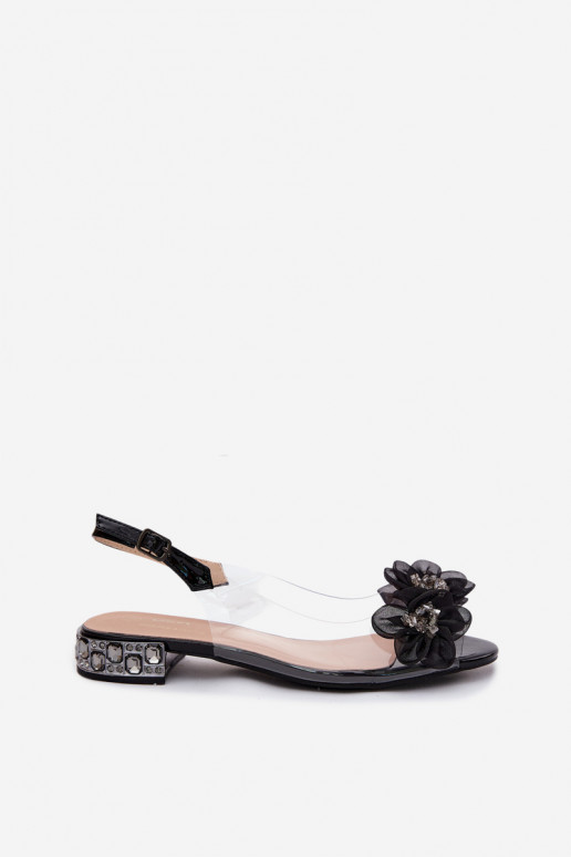 Transparente Sandalen mit funkelnden Steinen und Netzblumenmotiven D&A MR61-9006 schwarz