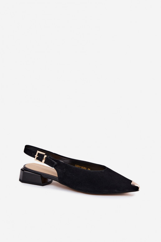 Damen Wildleder-Sandalen auf niedrigem Absatz D&A CR61-3050 schwarz