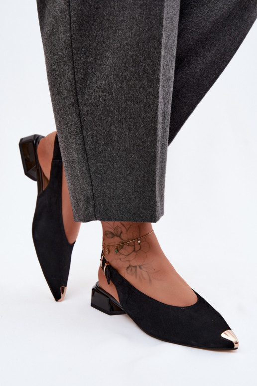 Haut INildledersandalen für Damen Auf niedrigem Absatz D&A CR61-3050 schZuarze Farbe