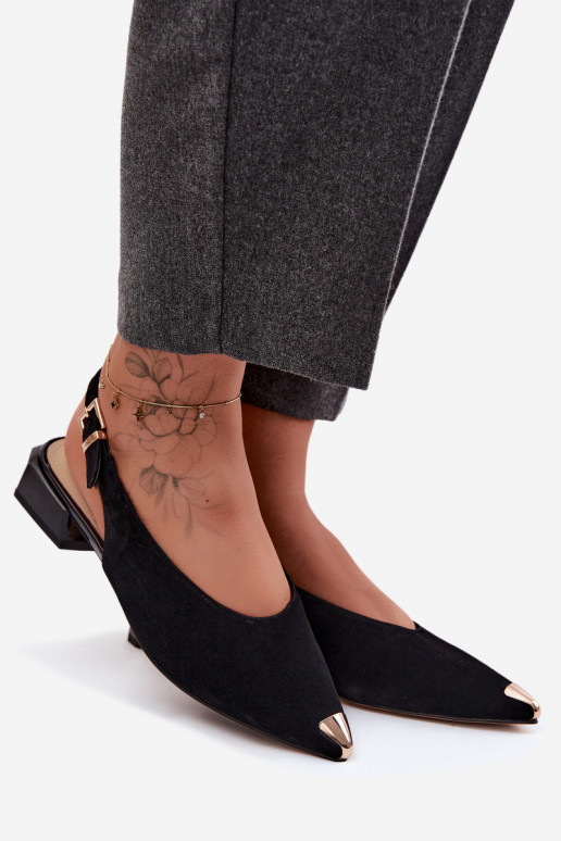 Haut INildledersandalen für Damen Auf niedrigem Absatz D&A CR61-3050 schZuarze Farbe