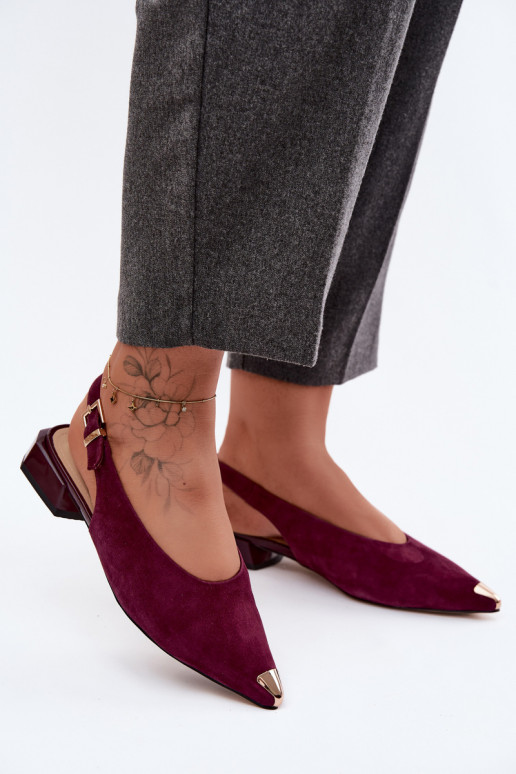 Damen Wildleder-Sandalen auf niedrigem Absatz D&A CR61-3050 burgunder