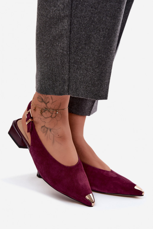 Damen Wildleder-Sandalen auf niedrigem Absatz D&A CR61-3050 burgunder