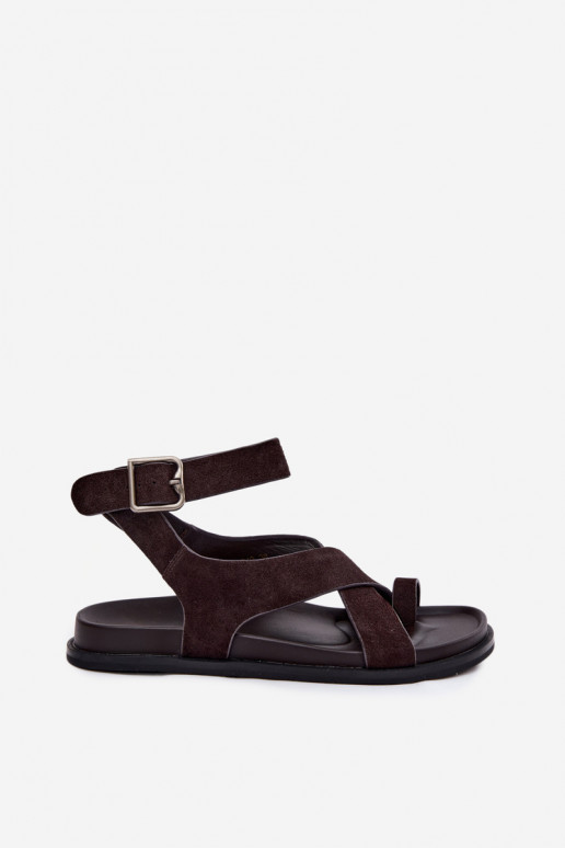 Flache Sandalen aus natürlichem Wildleder D&A CR61-3049 schokoladenbraun