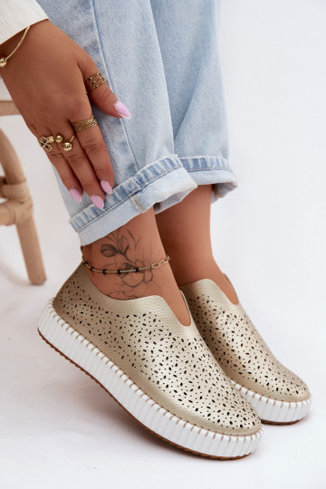 mit durchbrochenen Elementen Ein überzeugendes Stilvollll Schuhe mit einer Plattform goldene Farbe Glamma