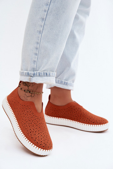 Slipper-Schuhe mit Spitzen-Elementen und Plattform in orangefarbenem Glamma