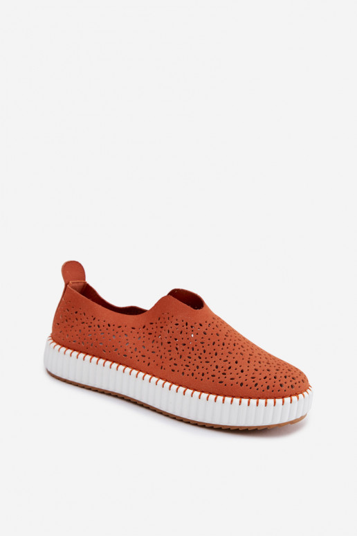 Slipper-Schuhe mit Spitzen-Elementen und Plattform in orangefarbenem Glamma