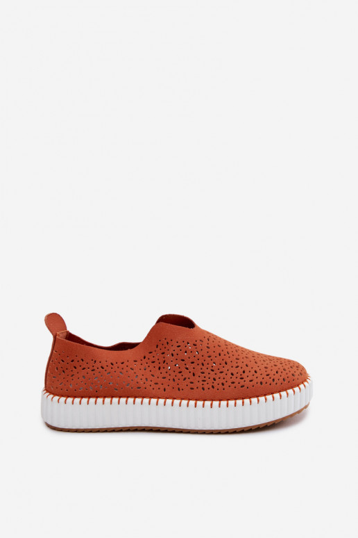 Slipper-Schuhe mit Spitzen-Elementen und Plattform in orangefarbenem Glamma