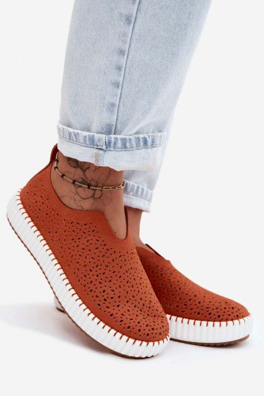 Slipper-Schuhe mit Spitzen-Elementen und Plattform in orangefarbenem Glamma