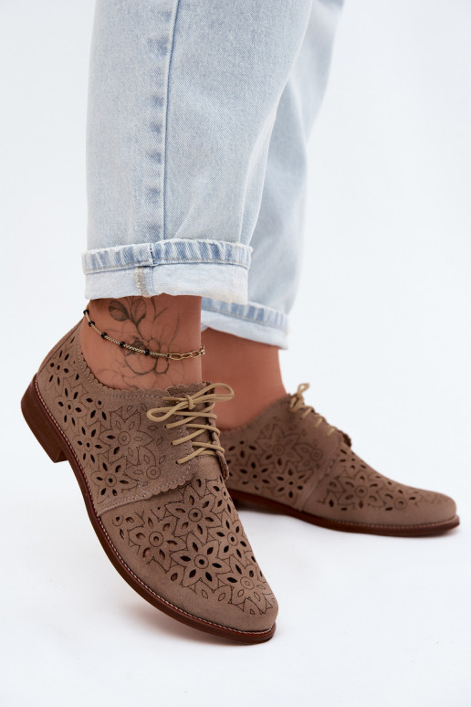 Haut aus INildleder Schuhe Feminin mit durchbrochenen Elementen mit breiten Absätzen Zazoo 4156 Cappuccino-Farbe