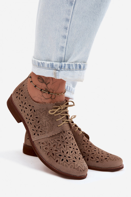 Haut aus INildleder Schuhe Feminin mit durchbrochenen Elementen mit breiten Absätzen Zazoo 4156 Cappuccino-Farbe