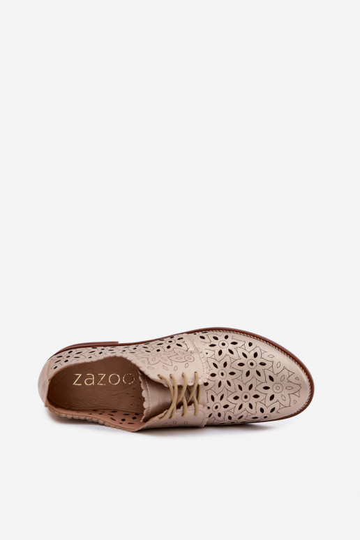 Leder-Schuhe mit Spitzen-Elementen und breiten Absätzen in Gold