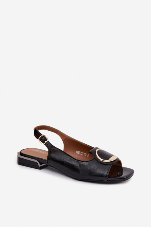 Damensandalen mit breiten Absätzen mit Ornamenten schZuarze Farbe Glima