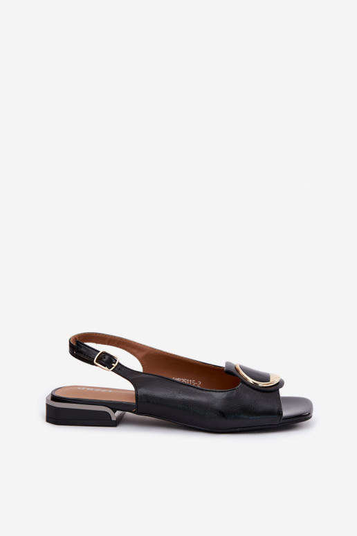 Damensandalen mit breiten Absätzen mit Ornamenten schZuarze Farbe Glima