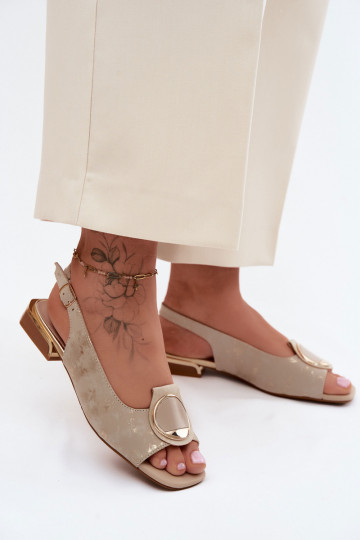 Damensandalen mit breiten Absätzen mit Ornamenten goldene Farbe Glima 2