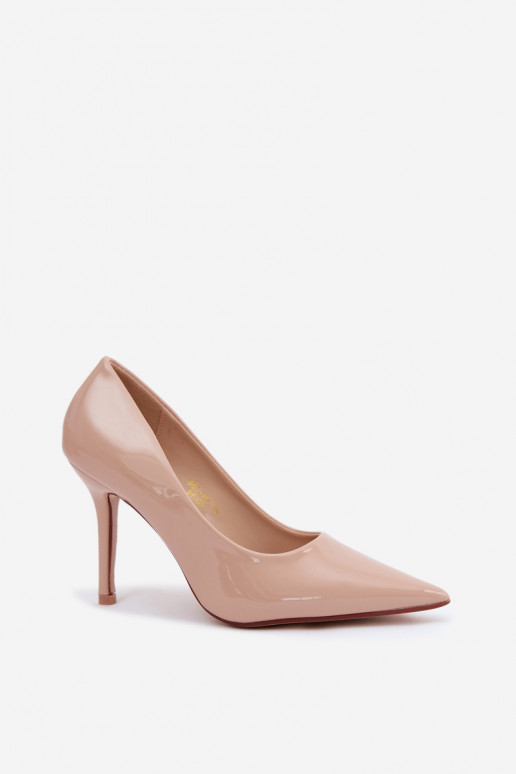 Klassische lackierte High Heels aus sandfarbenem Kunstleder Odira