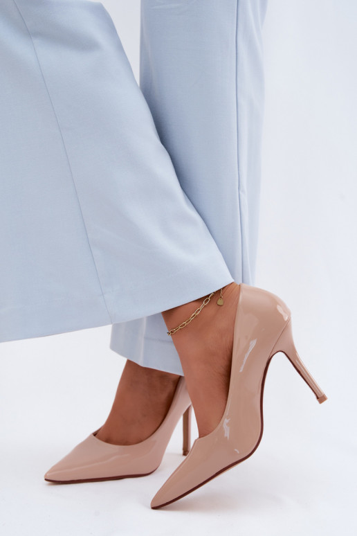 Klassische Lack-High-HeelsImitacji Skóry Beige Odira