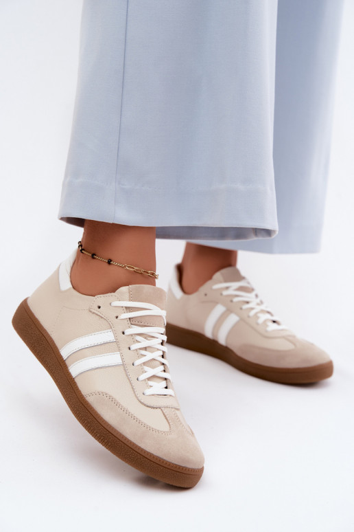 Zazoo N1068 Leder-Sneaker für Damen in Sandfarbe