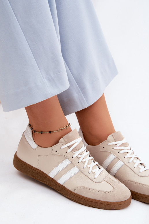 Zazoo N1068 Leder-Sneaker für Damen in Sandfarbe