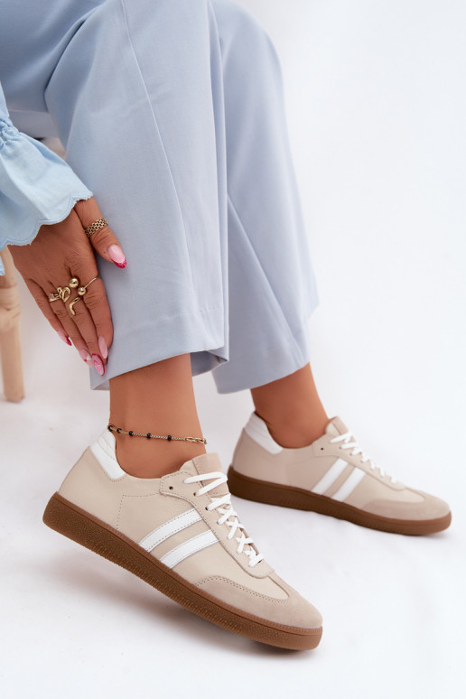 Zazoo N1068 Leder-Sneaker für Damen in Sandfarbe