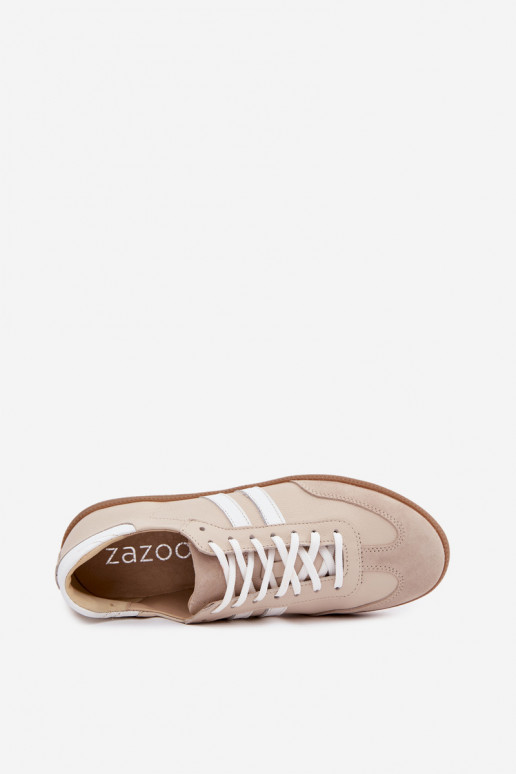 Zazoo N1068 Leder-Sneaker für Damen in Sandfarbe