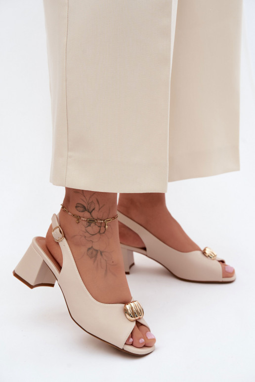 Damen-Sandalen mit goldenen Details auf Blockabsatz Sergio Leone SK159 in Sandfarbe