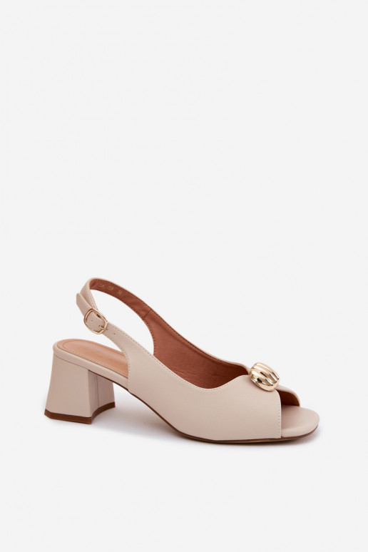 Damen-Sandalen mit goldenen Details auf Blockabsatz Sergio Leone SK159 in Sandfarbe