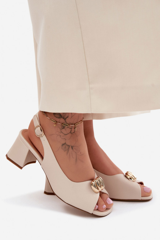 Damen-Sandalen mit goldenen Details auf Blockabsatz Sergio Leone SK159 in Sandfarbe
