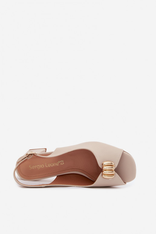 Damen-Sandalen mit goldenen Details auf Blockabsatz Sergio Leone SK159 in Sandfarbe