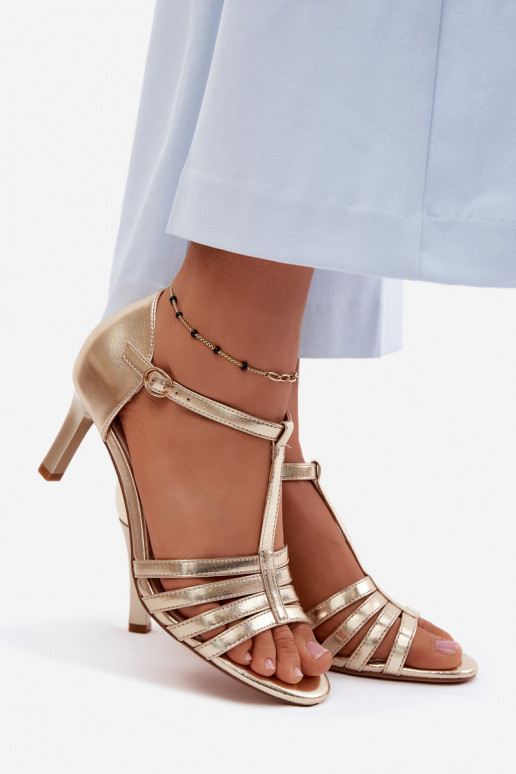 Damensandalen mit Streifen Ermöglicht Smukłym Obcasie Sergio Leone SK132 goldene Farbe