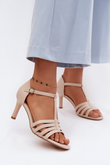 Damensandalen mit Streifen Ermöglicht Smukłym Obcasie Sergio Leone SK132 Beige
