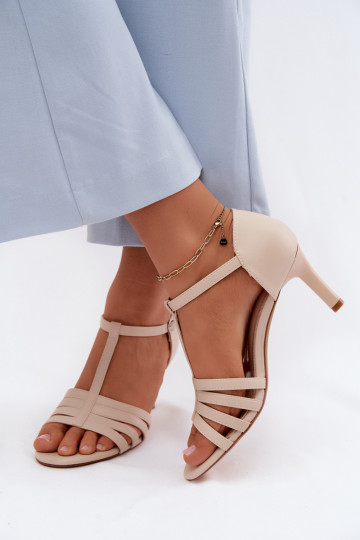 Damensandalen mit Streifen Ermöglicht Smukłym Obcasie Sergio Leone SK132 Beige 2