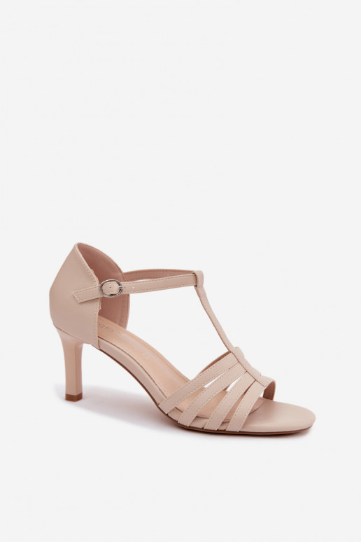 Damen Sandalen mit Riemen auf einem dünnen Absatz in sandfarbig von Sergio Leone