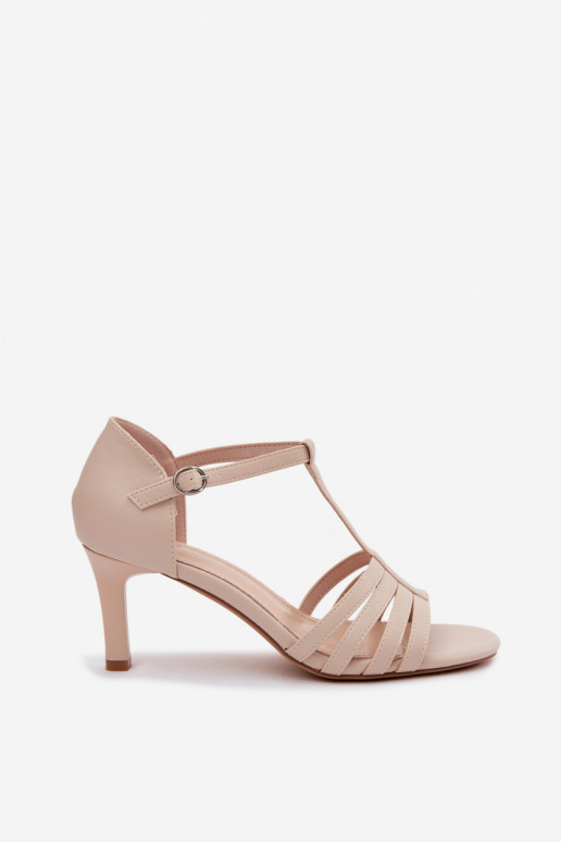 Damensandalen mit Streifen Ermöglicht Smukłym Obcasie Sergio Leone SK132 Beige