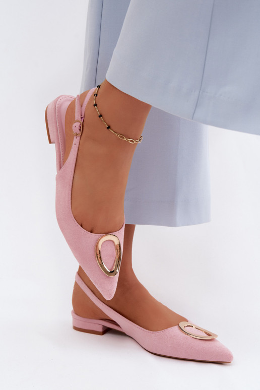 Damensandalen mit breiten Absätzen mit Ornamenten pinke Farbe Sparkle