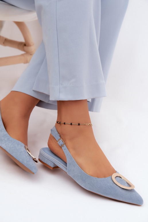 Damensandalen mit breiten Absätzen mit Ornamenten blaue Farbe Sparkle