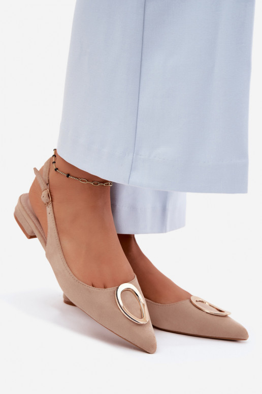 Damensandalen mit breiten Absätzen mit Ornamenten Beige Sparkle