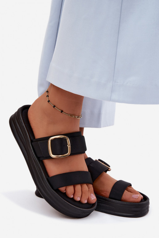 Damen Pantoletten mit Plattform und Riemen mit Schnallen in schwarzer Farbe von Ameliette