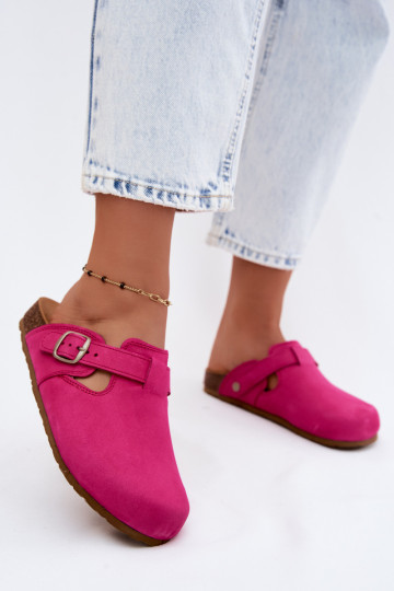 Leder Mule Pantoletten mit Schnallen in rosa Farbe von Zazoo 2