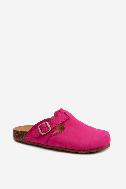Leder Mule Pantoletten mit Schnallen in rosa Farbe von Zazoo