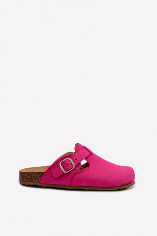 Leder Mule Pantoletten mit Schnallen in rosa Farbe von Zazoo