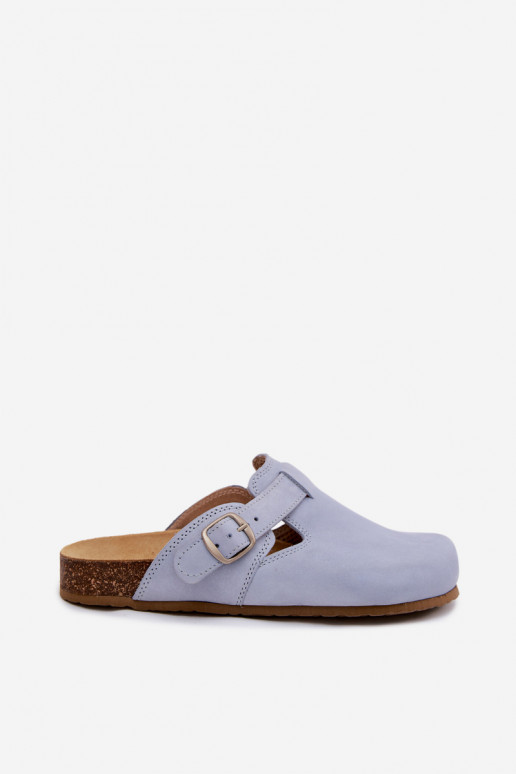 Leder Mule Pantoletten mit Schnallen in hellblauer Farbe von Zazoo