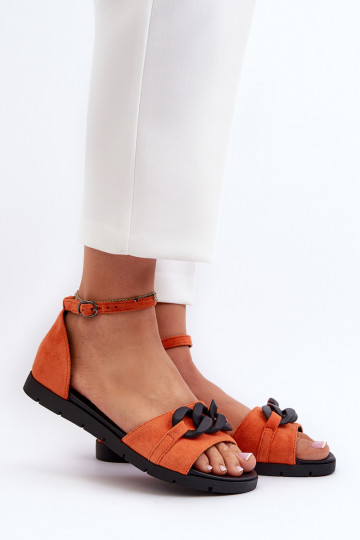 Flache Damen-Sandalen mit Ketten in orange Vinceza 17320 2