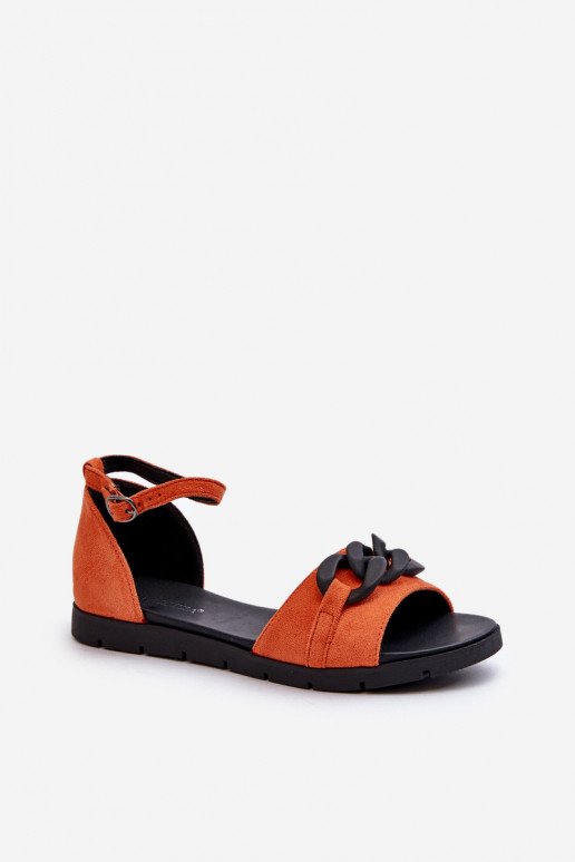 Flache Sandalen für Damen mit Ketten Vinceza 17320 orange Farbe