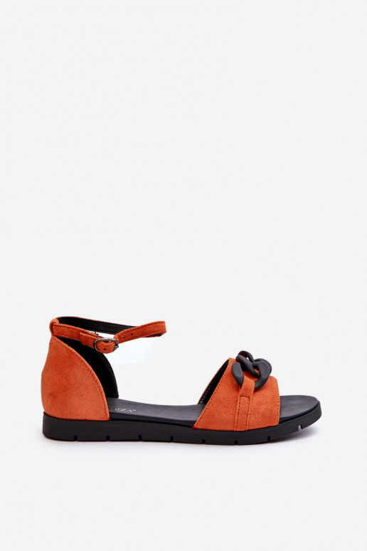 Flache Sandalen für Damen mit Ketten Vinceza 17320 orange Farbe