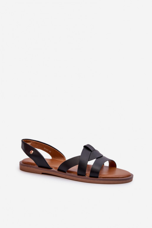 Flache Damen-Sandalen aus schwarzem Kunstleder Vinceza 17347